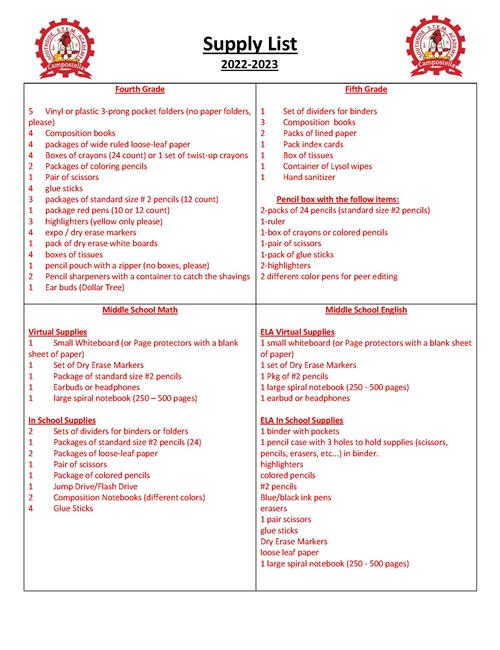 Supply List 